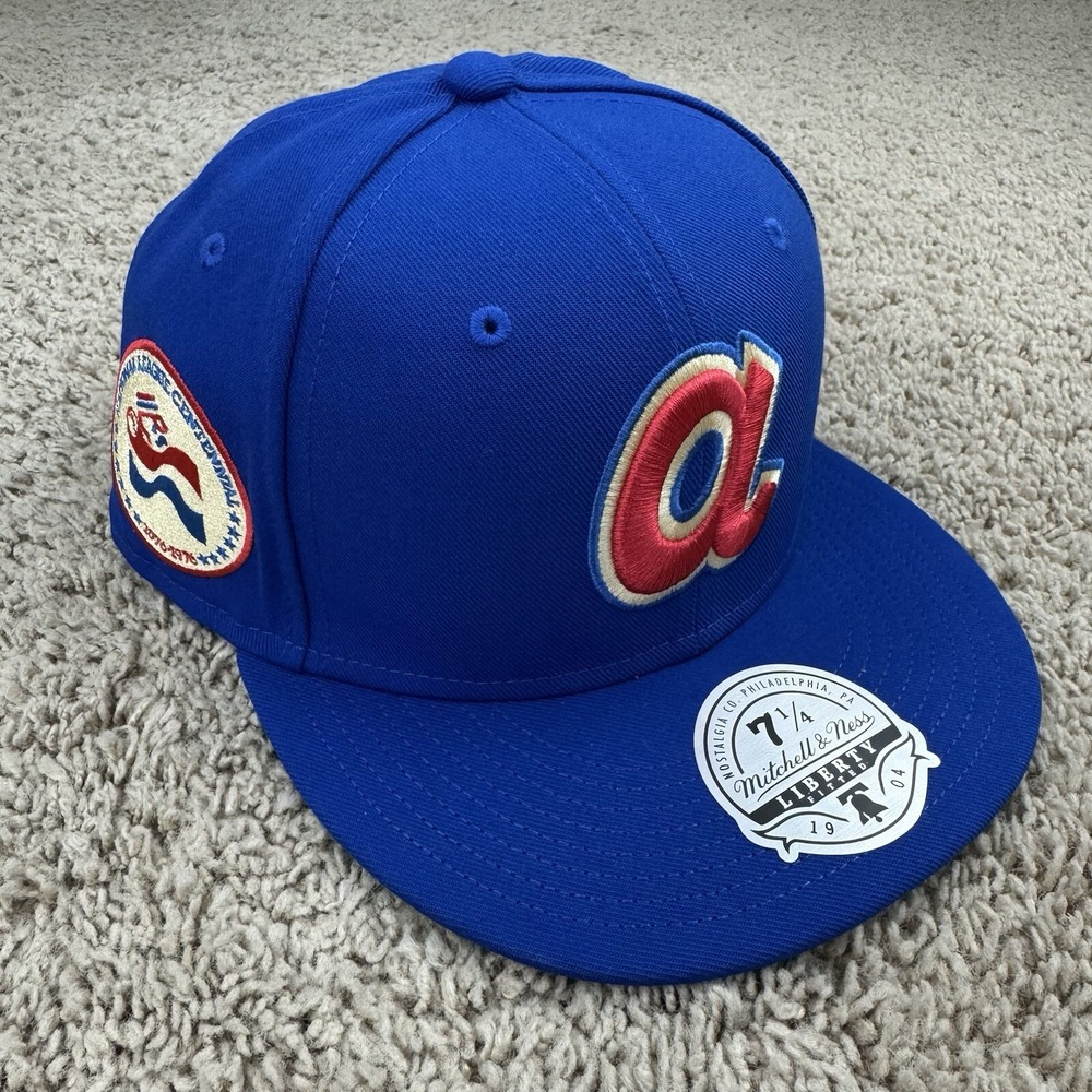 Atlanta Braves Hat Mitchell & Ness‎ 7 1/4 Blue National League Centennial Patch